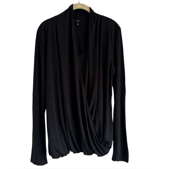 Talbots Tops - TALBOTS Black Cotton Surplice Drape Long Sleeve Top Soft Stretch Blouse | Large